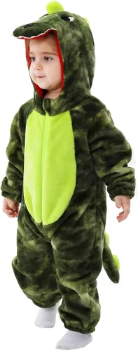 Vista 18 de ABTSHU Disfraces de animales para bebé, disfraz de Halloween para niños pequeños Dinosaurio verde