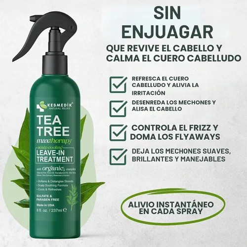 Vista 2 de Spray acondicionador sin enjuague con aceite de árbol de té, desenredante