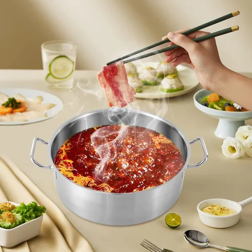Vista 2 de Olla de acero inoxidable de 11 cuartos de galón con tapa, utensilios de cocina gruesos, olla de sopa de inducción resistente, olla grande