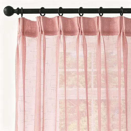 Vista 14 de Cortinas plisadas negras traslúcidas de 84 pulgadas de largo, 2 paneles para dormitorio, lino texturizado, ganchos transparentes para pista