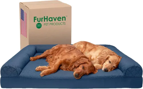 Vista 38 de Furhaven - Cama ortopédica para perros, estilo sofá, acolchada, con funda extraíble y lavable, marrón tostado, tamaño jumbo (XL)