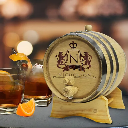 Vista 2 de The Wedding Party Store Whisky de roble grabado, bourbon o barril de vino, personalizado con diseños WPS (barril de 1 litro)