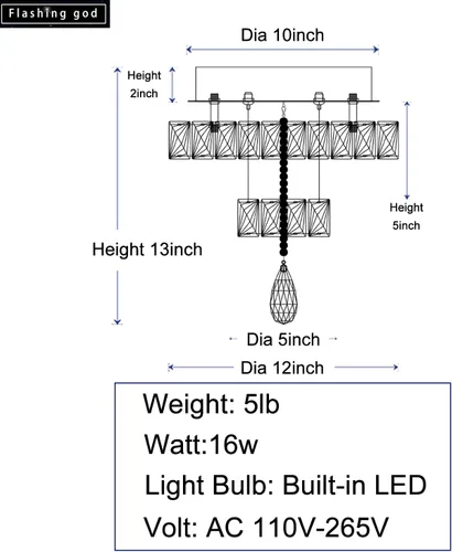 Vista 5 de Flashing God Candelabros de cristal modernos de 12 pulgadas, lámpara de techo de montaje empotrado, mini lámpara LED regulable para pasillo, lámpara
