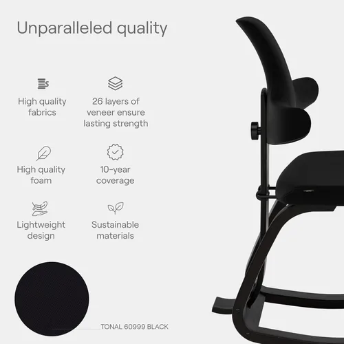 Vista 5 de Varier Thatsit - Silla ergonómica para arrodillarse, altura ajustable, con respaldo y marco de madera de haya para sentarse activamente, 10 años