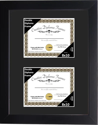 Vista 80 de Creative Picture Frames Marco de diploma doble clásico negro de 6 x 8 pulgadas con vidrio negro y colgador de pared instalado