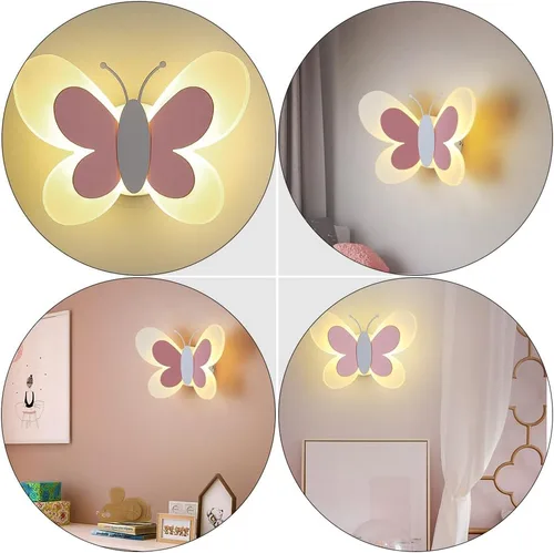 Vista 8 de Angoily Lámpara de pared de mariposa LED rosa aplique de pared LED luces de noche noche de mariposa interior para lámpara decorativa