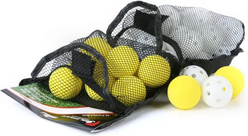 Vista 2 de Orlimar Paquete de 36 pelotas de golf de práctica (24 pelotas de golf de plástico con agujeros y 12 pelotas de golf de espuma)