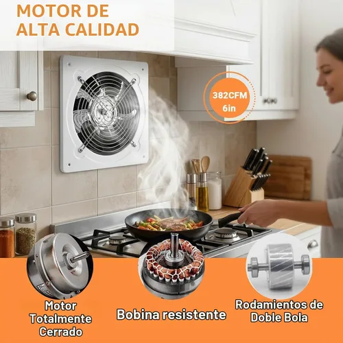 Vista 4 de Ventilador de escape de 6 pulgadas con controlador de velocidad, ventilador de ventilación de montaje en pared