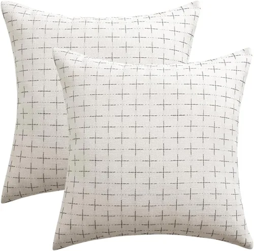 Vista 6 de MIULEE - Juego de 2 fundas de almohada decorativas de lino de arpillera, modernas, estilo campestre, rústicas, tejidas, con textura, para sofá