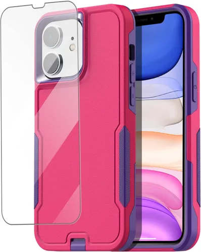 Vista 8 de AICase Funda para iPhone 11 con soporte integrado con protector de pantalla de vidrio + lente de cámara, resistente protección contra caídas, cuerpo