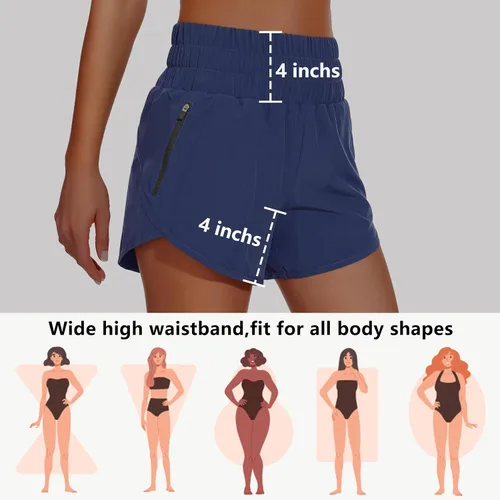 Vista 2 de Pantalones cortos deportivos de cintura alta para mujer, pantalones cortos deportivos de secado rápido, pantalones cortos deportivos elásticos