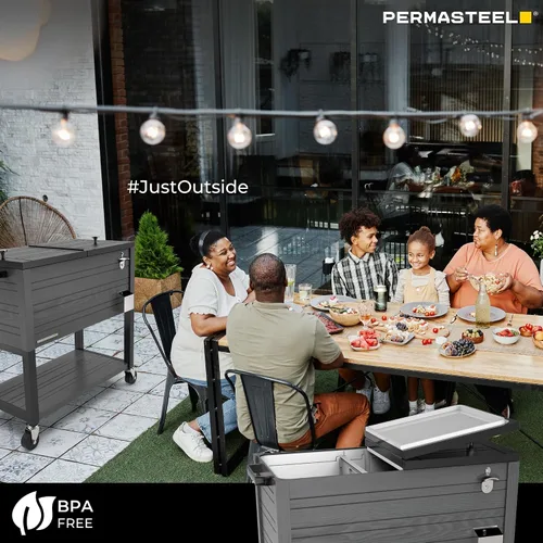 Vista 8 de Permasteel 80 Quart Party Cooler, Rolling Ice Chest with Wheels and Handles for Indoor Outdoor Patio Gris