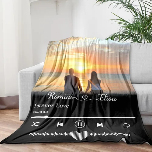 Vista 2 de Envío al día siguiente, manta musical personalizada con foto - impresa en EE. UU., mantas personalizadas con foto para adultos y niños, regalos