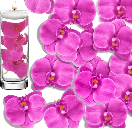 Vista 8 de 20 piezas de orquídeas artificiales azules para centros de mesa de velas flotantes, cabeza y tallo de flores sintéticas, ramo de manualidades
