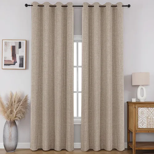 Vista 10 de CUCRAF - Juego de 2 paneles de cortinas de ventana con oscurecimiento total del 100%, de 54 pulgadas de largo, con aspecto de lino falso, cortinas
