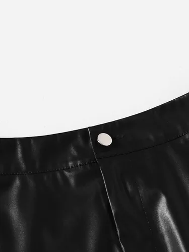 Vista 3 de MakeMeChic Pantalones cortos de piel sintética de cintura alta para mujer