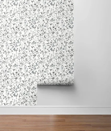 Vista 7 de NextWall Papel tapiz autoadhesivo de flores silvestres (carbón y piedra azulada)