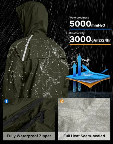 Vista 3 de Bikewa - Chaqueta de lluvia para hombre, impermeable, para ciclismo, con capucha, ligera, plegable, cortavientos para bicicleta, chaqueta de running