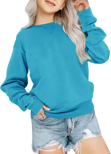 Vista 14 de Bingerlily Sudadera casual de manga larga para niñas, cuello redondo, linda sudadera holgada, tops Negro