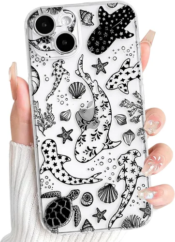 Vista 46 de NITITOP Funda para iPhone 13 Clear Sea Animal - Pez negro Pescado Negro