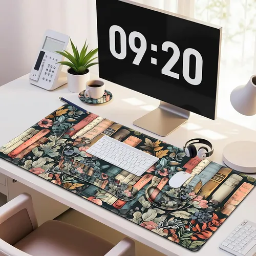 Vista 8 de Alfombrilla de mouse con estética natural de flores, XXL gran alfombrilla de escritorio extendida para la lectura, 4 piezas de base de goma