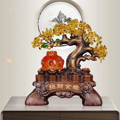 Vista 7 de Figuras, estatuas/adornos de Feng Shui, decoración de árbol de dinero de cristal de sapo dorado que atrae riqueza y buena suerte, decoración
