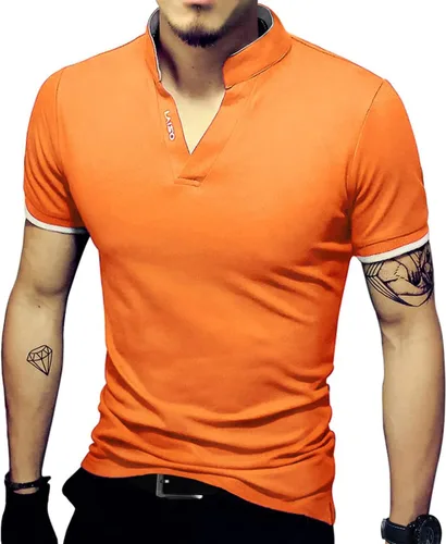 Vista 8 de LOGEEYAR Camisas polo Henley de moda para hombre, camisetas casuales de manga corta/larga, camisas de polo de algodón ajustadas para hombre Negro
