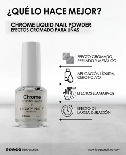 Vista 11 de LEGACY NAILS Polvo líquido profesional para uñas CROMADO - ALANA 0.2 fl oz - Revela la magia de los efectos iridiscentes, nacarados y metálicos - Di