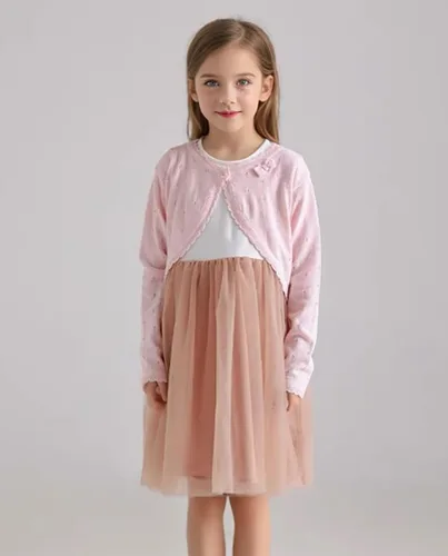 Vista 3 de Miccina - Bolero de punto para niñas pequeñas, cárdigan con mangas largas, vestido de botón, chaqueta de vestir, parte superior para bebés y niños