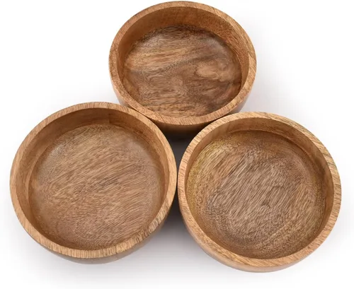 Vista 4 de Samhita Cuenco redondo de madera de mango perfecto para nueces, dulces, aperitivos, aceitunas y salsa. Se ve absolutamente hermoso con tu