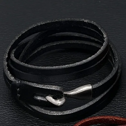 Vista 3 de Long tiantian Pulsera envolvente de cuero para hombres, pulseras de cuero multicapa punk de cuero trenzado para novio, marido, regalos, otro