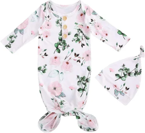 Vista 21 de Camisones florales para bebés recién nacidas niñas con diadema, ropa de dormir, mamelucos, sacos de dormir, conjuntos Navidad y carta