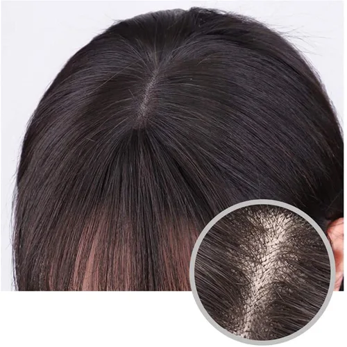 Vista 5 de Extensión de cabello humano liso con flequillo, 3 x 4 pulgadas, extensiones invisibles de seda para mujer, 6 pulgadas, marrón oscuro