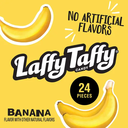 Vista 4 de Laffy Taffy Dulces, Elásticos y Ácidos, Sabor Plátano, Barras de 1.5 Onzas (Paquete de 24)