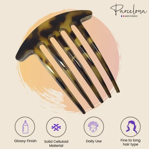 Vista 5 de Parcelona French Medium Interlocking 5 Dientes Celuloide Light Shell Juego de 2 Peines Laterales Francés Flexibles Durables Fuerte Fijación Pinzas