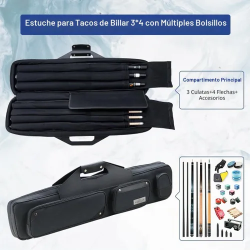 Vista 4 de KONLLEN Pool Cue Case 3x4 Oxford Pool Stick Case Holds 3 Butts and 4 Shafts Billiard Sitck Large Capacity Carrying Cases with Multi-Pocket Pool Cue