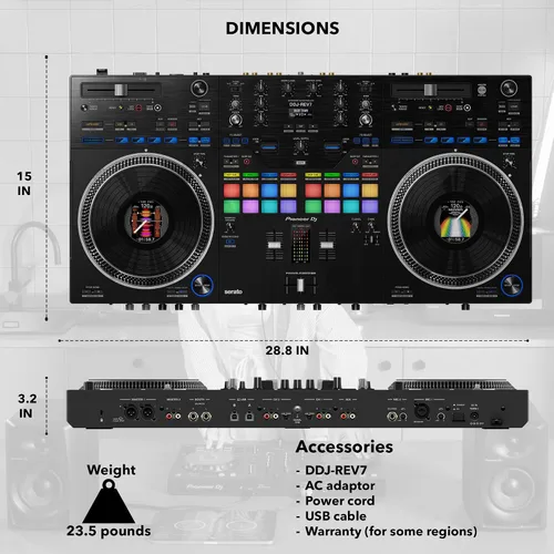 Vista 7 de Pioneer DJ DDJ-REV7 Controlador DJ profesional de 2 canales estilo rasguño