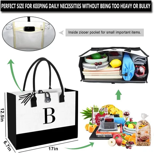 Vista 2 de Bolsa de playa de lona para mujer, bolsa grande de lona personalizada con bolsillo con cremallera, regalos para amigos, novia, despedida de soltera