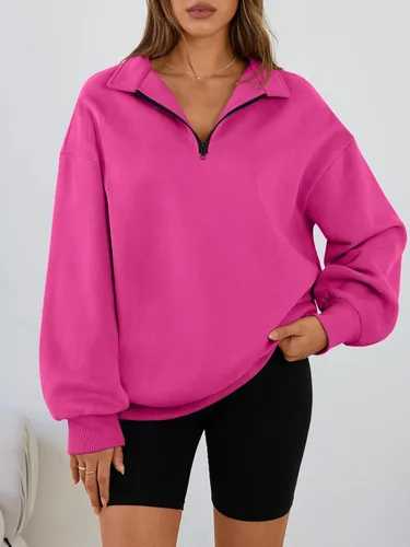 Vista 2 de Trendy Queen - Sudaderas de gran tamaño para mujer, suéter con capucha de moda, media cremallera, manga larga, ropa para otoño