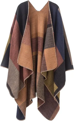 Vista 69 de Chales cálidos para mujer, cárdigan con frente abierto, estilo vintage, poncho