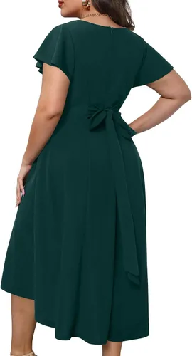 Vista 2 de Vestido largo semiformal para mujer, con mangas altas y bajas, con vuelo, para invitadas de boda, con bolsillos