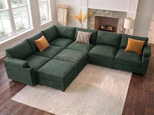 Vista 8 de Sofás seccionales para sala de estar, sofá modular de terciopelo certificado FSC, de gran tamaño, en forma de nube, sofá convertible en forma de U