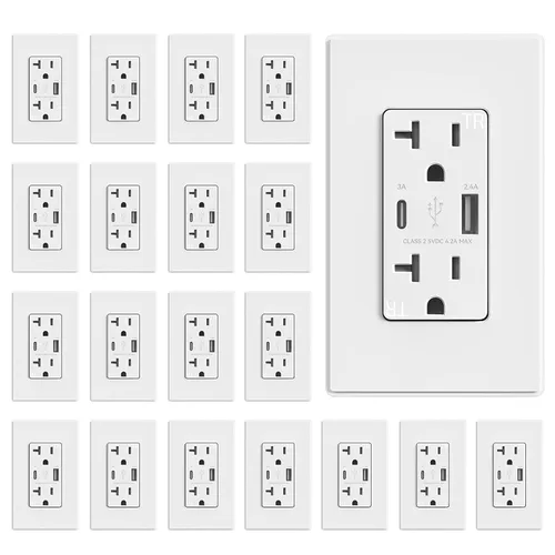 Vista 38 de ELEGRP Cargador USB de pared, receptáculo USB con puertos USB tipo A y tipo C, enchufe dúplex de 15 amperios resistente a manipulaciones NEMA 5-15R