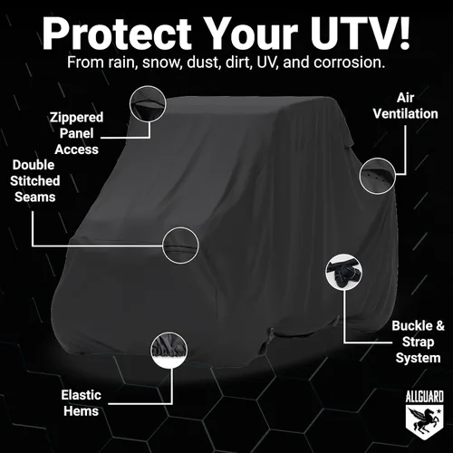 Vista 3 de Funda resistente a la intemperie para UTV compatible con Cfmoto Uforce 100 2019 – Exterior e interior – Agua, nieve, sol – Correas de seguridad