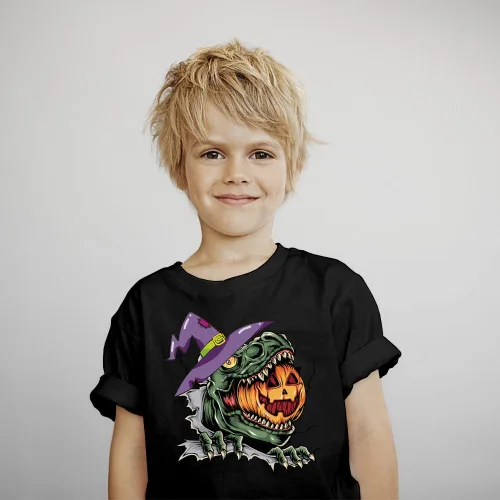 Vista 5 de Habbiful Camiseta de Halloween para niños, diseño de calabaza espeluznante negra aterradora, para niños y niñas, camiseta divertida y bonita