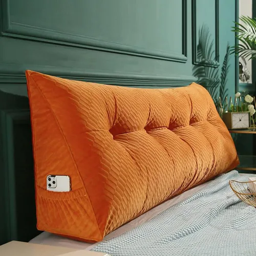 Vista 14 de Almohada triangular para cabecero, cojín triangular de color sólido, almohada grande de cuña para sofá cama, respaldo de dormitorio con funda de Azul