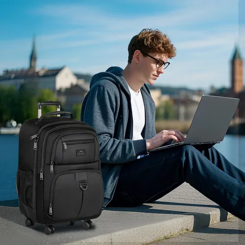 Vista 9 de MATEIN - Mochila rodante con 4 ruedas, mochila de viaje con ruedas para laptop de 17 pulgadas para mujeres y hombres, bolsa de negocios grande