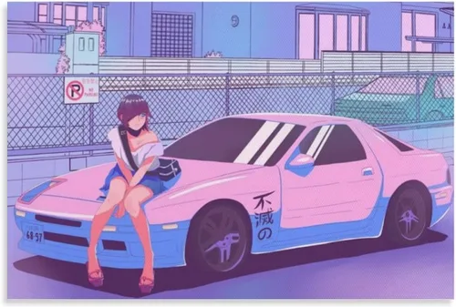 Vista 15 de ALUKAP Cuadro decorativo de la familia de autos Vaporwave Jdm Ae86 de los años 90, arte de pared, pósteres colgantes, 12 x 18 pulgadas