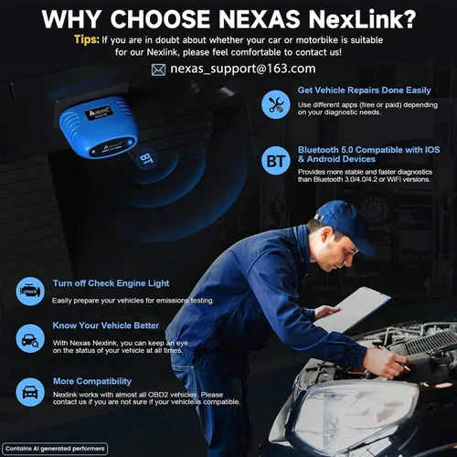 Vista 3 de NEXAS NexLink - Escáner OBD2 Bluetooth 5.0, inalámbrico compatible con aplicaciones de terceros, lector de código universal para automóviles