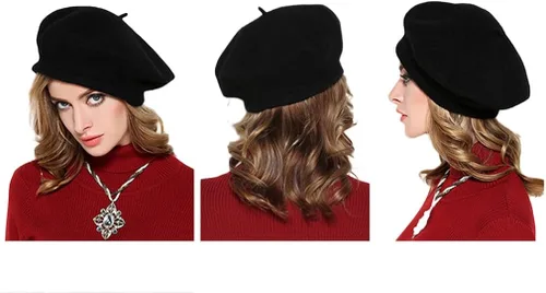 Vista 5 de AIYUE - Gorro de lana de boina francesa para hombre y mujer color sólido cálido para artistas pintores disfraces